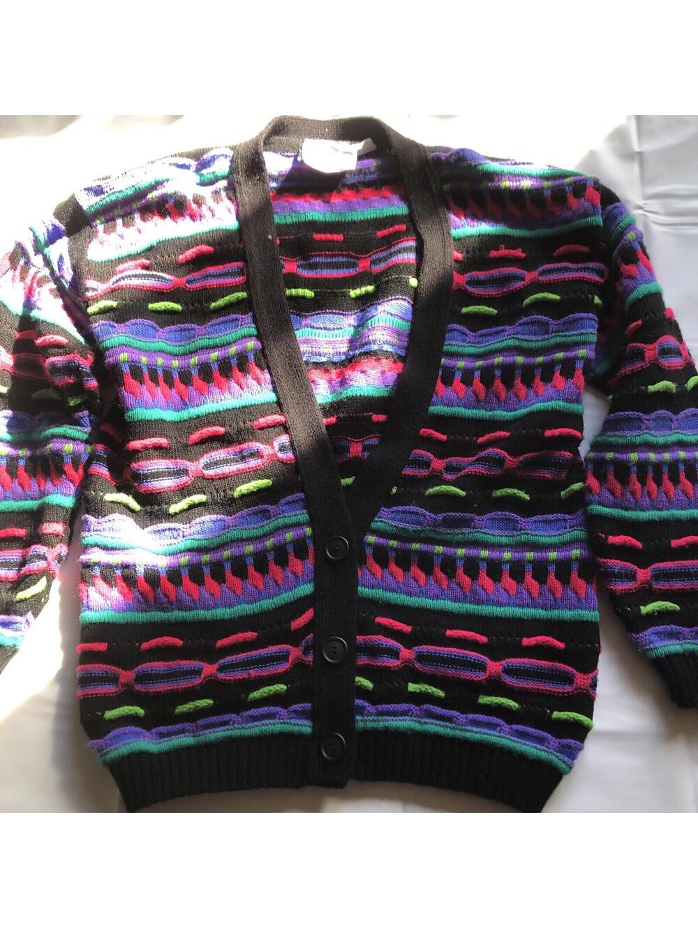 Large Vintage Cardigan Pepperoni Multicolor 80s